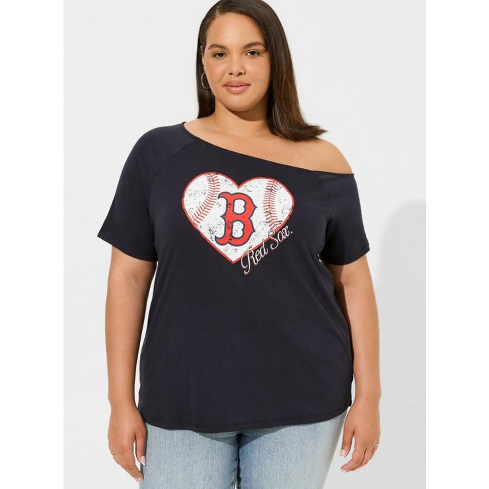 torrid Navy Off-Shoulder Red Sox Heart Tee